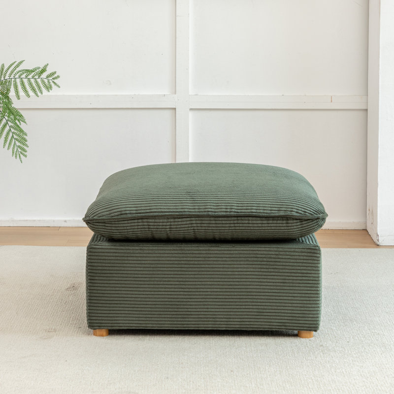 Corduroy Ottoman With Cushion, Green