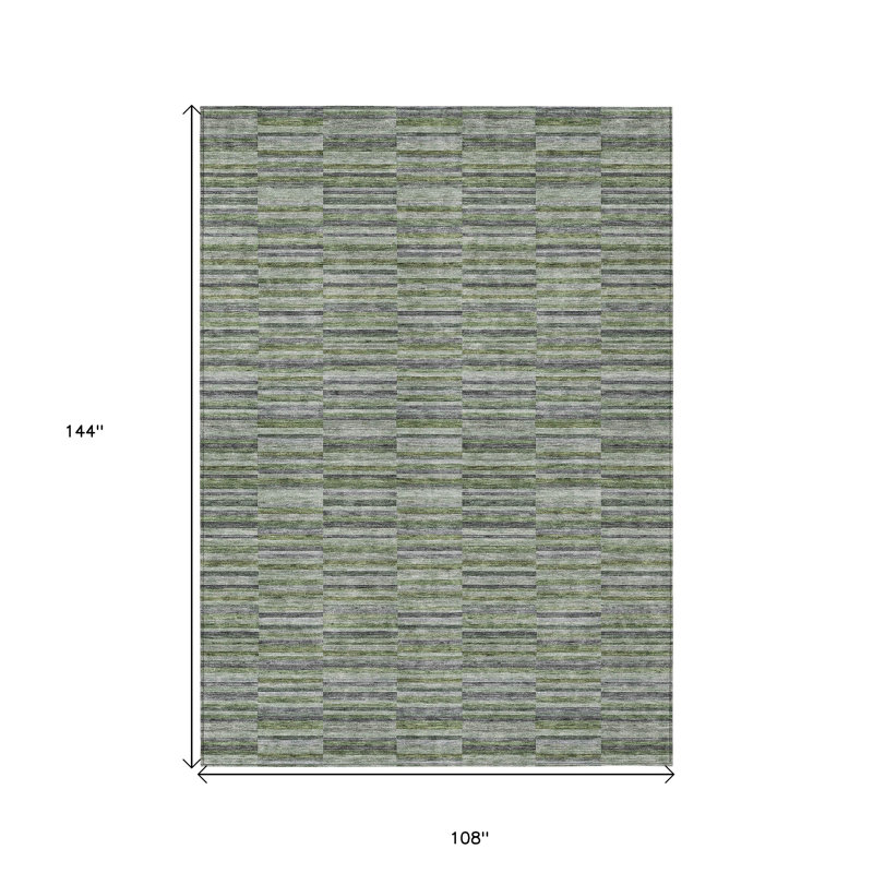 Tapis extérieur lavable rayé vert olive et gris 9 pi x 12 pi