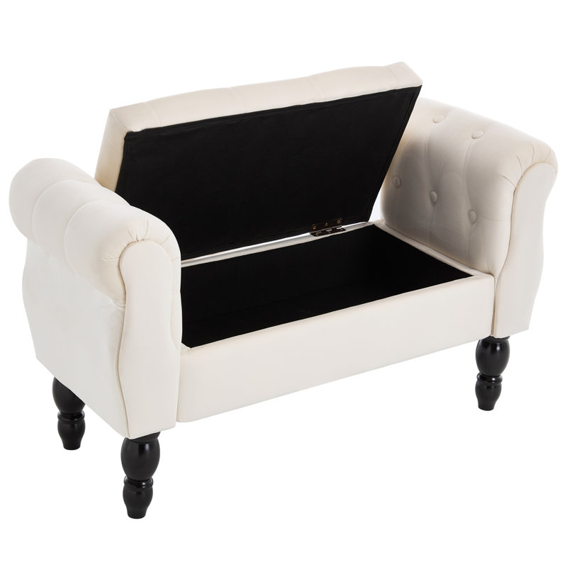 Upholstered Flip Top Storage Bench With Solid Wood Legs, Cream