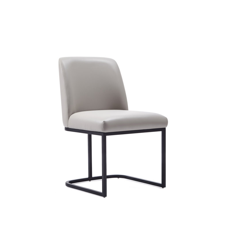 Serena Modern Vegan Leather Upholstered Steel Solid Back Dining Side Chair in Light Gray, Light Gray