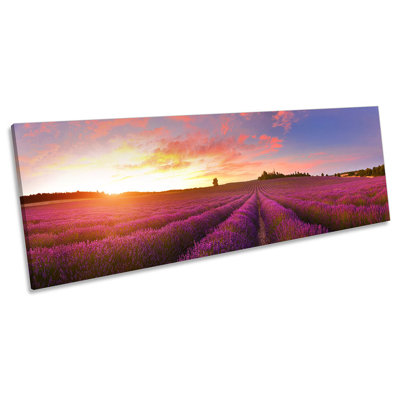 Sunset Purple Lavender Field - Wrapped Canvas Panoramic Print