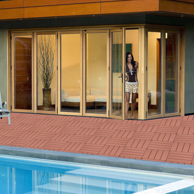 Carreaux de terrasse en plastique emboîtables, 12,00 po x 12,00 po (paquet de 44), revêtement de sol extérieur imperméable pour toutes les saisons