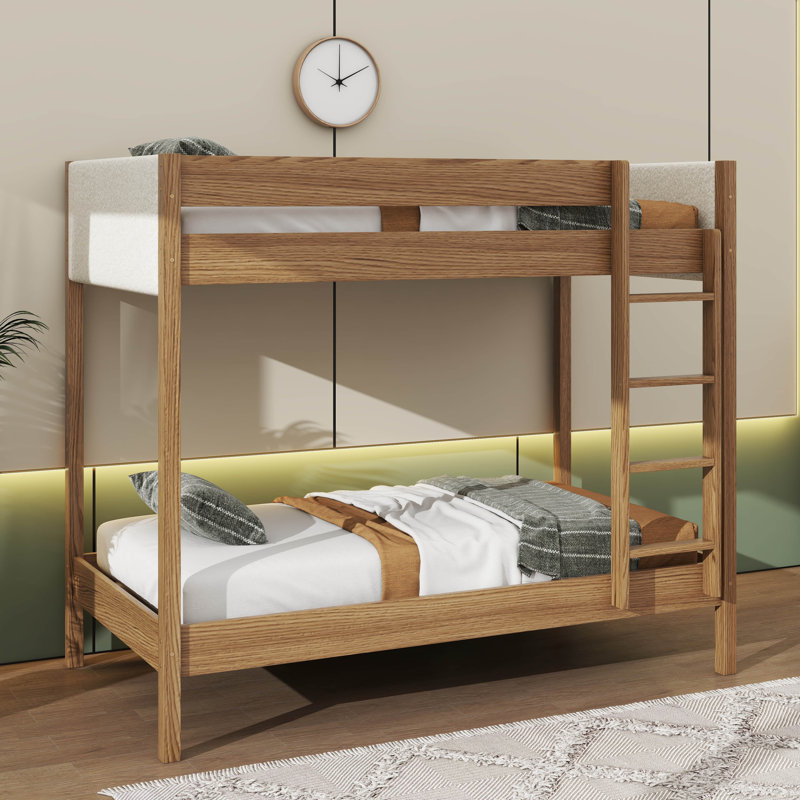 Twin-Over-Twin Bunk Bed Featuring  Fabric Headboard And Footboard Ladder