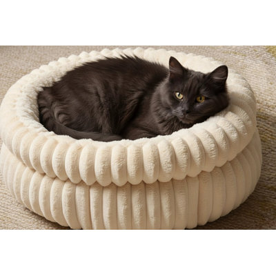 Lit pour chat, lits lavables pour chats d'intérieur, lit rond lavable pour animaux de compagnie avec fond antidérapant, lit rond apaisant pour chiot et chaton avec fond antidérapant - L 20 po x l 20 po x P 8 po