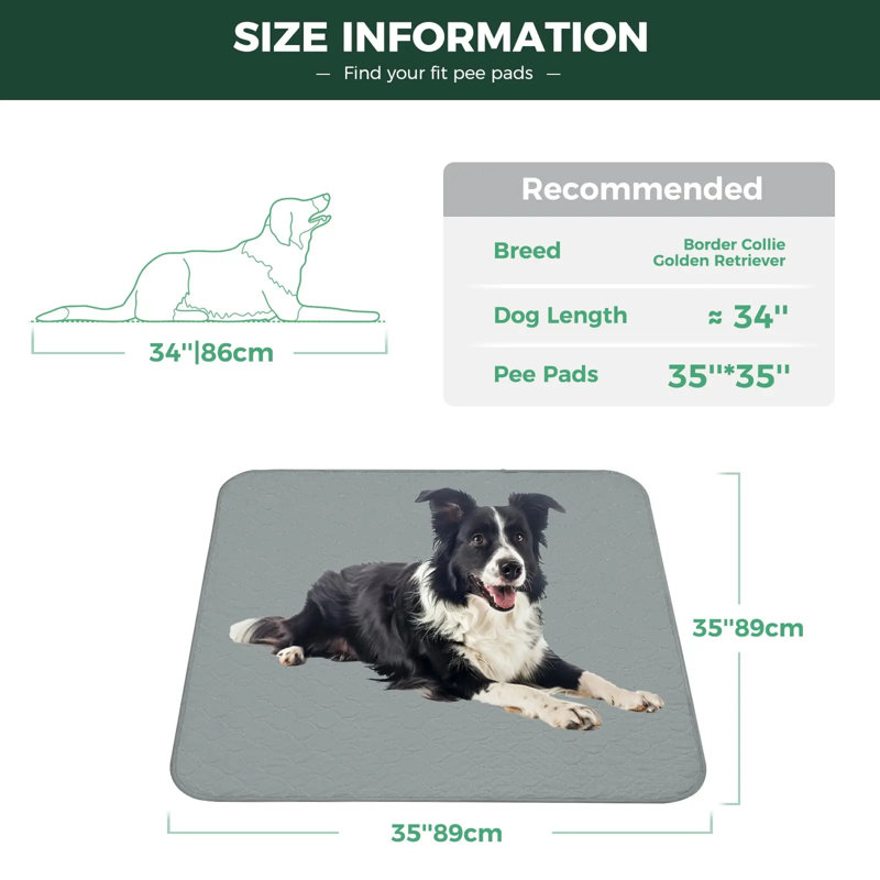 Protège-peluche lavable pour chiens avec coussins super absorbants, spécialement conçu pour l'entraînement à la propreté, carré de 35 po, gris, 2 paquets