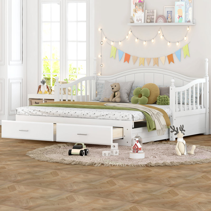 2 Drawers Daybed With Trundle, White