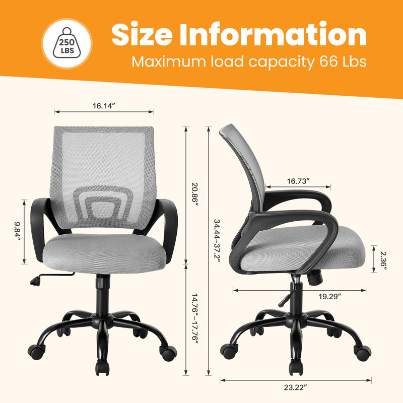 Set Of 2 Adjustable Office Chair With 360°Rotation, Height And Tilt Control,Gray, Gray