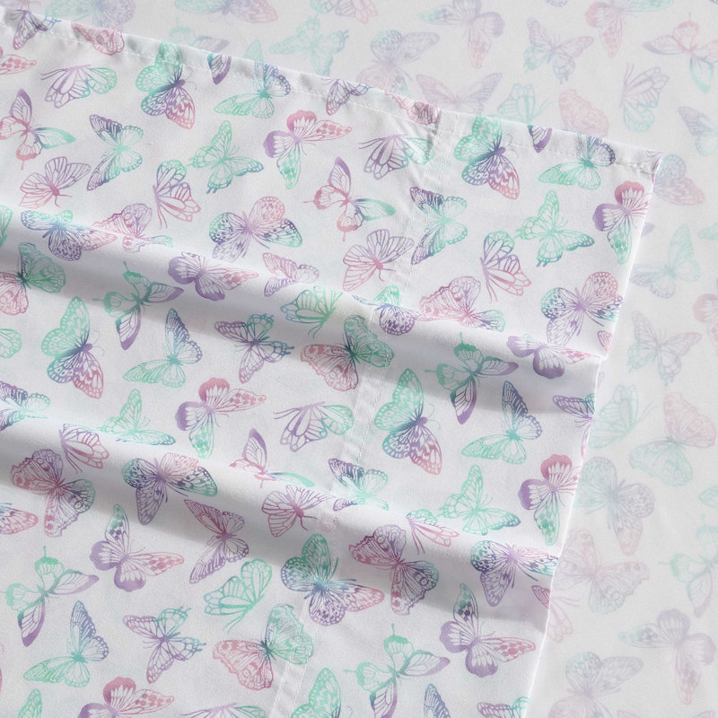 Betsey Johnson Printed Novelty Sheet Sets, Twin XL Sheet Set with 1 Standard Pillowcase, Butterfly Rainbow