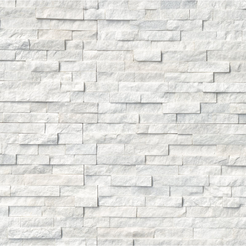 Carreau d'angle mural en pierre naturelle à face clivée Stonecrest Auric White 6 po x 18 po, Blanc aurique