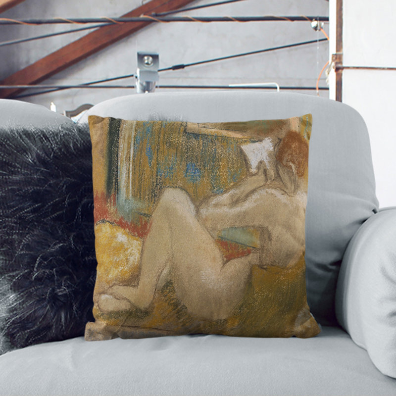 Nude Woman Reading Square Throw Cushion, 55cm H x 55cm W x 20cm D, Black