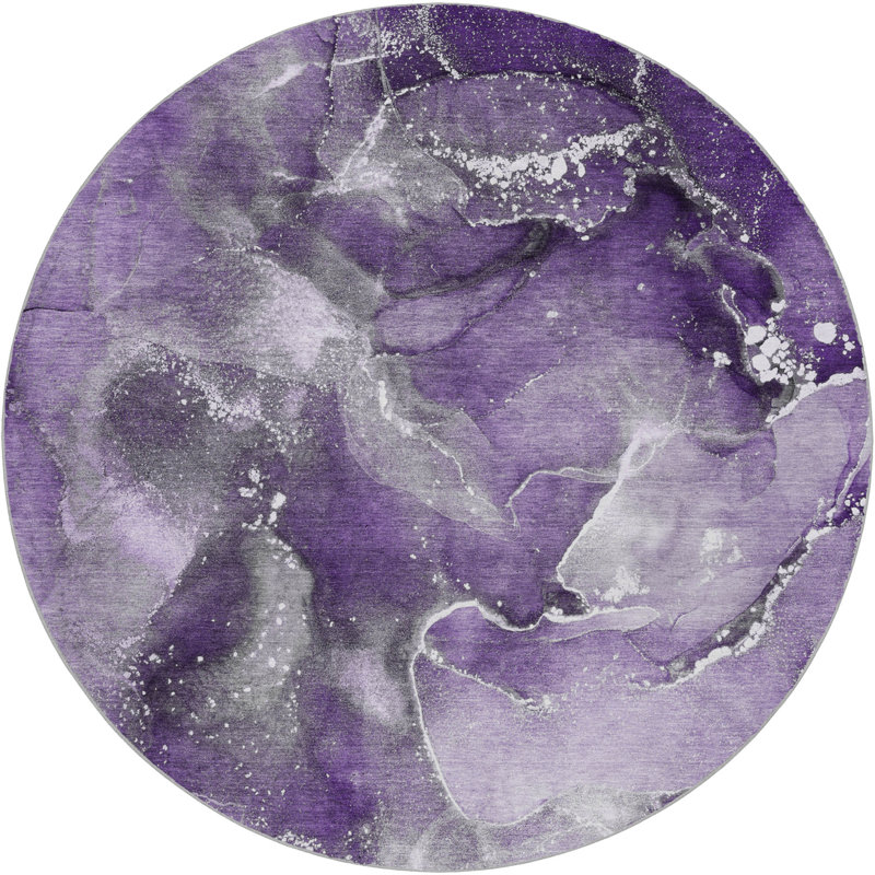 Tapis de qualité supérieure lavable à la machine à poils longs ADS518, Mauve, Rond 8 pi