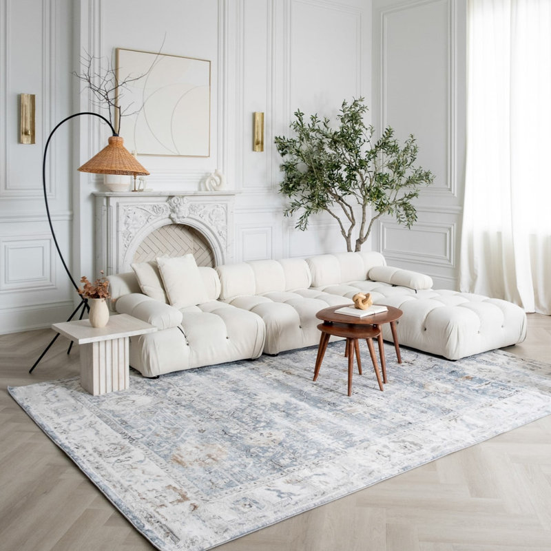 Rug Branch Aneko Scandinavian Indoor Area Rug, Blue , Distressed, Rectangle 3'11" x 5'7"