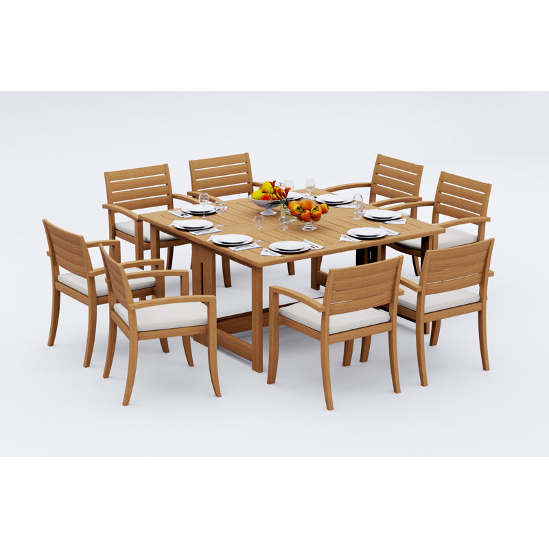 7 Pcs Grade-A Teak Wood Dining Set: 60" Square Rectangle Butterfly Table And 6 Alvarado Stacking Arm Chairs #11TV1406, 8