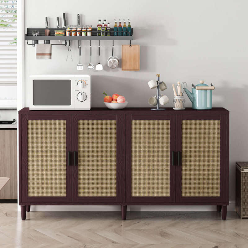 Buffet 70 "en rotin avec rangement, tablettes réglables, Brun