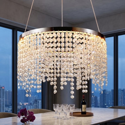 16" Chrome K9 Crystal Octagonal Drum Chandelier, Modern Clear Glass Pendant Light 3CCT