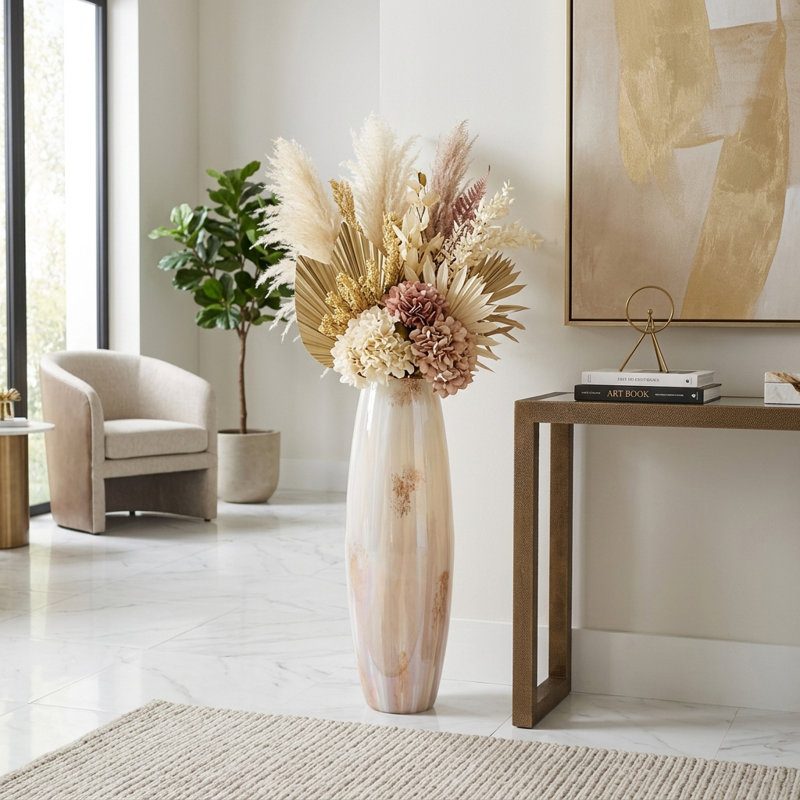 Grand vase en verre texturé pour la maison Jocelyn, H 31 po x l 10 po x P 10 po, Tanné