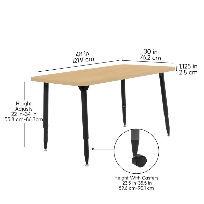 Table d'activité Adapte 24 x 36, 30 po x 48 po, Grain d'érable / noir