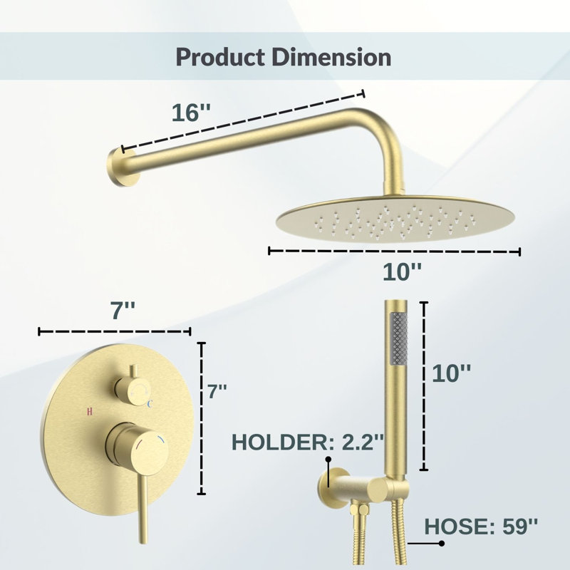 10 in. Multi-Function Adjustable Handheld Shower Head 2.5 GPM, Gold