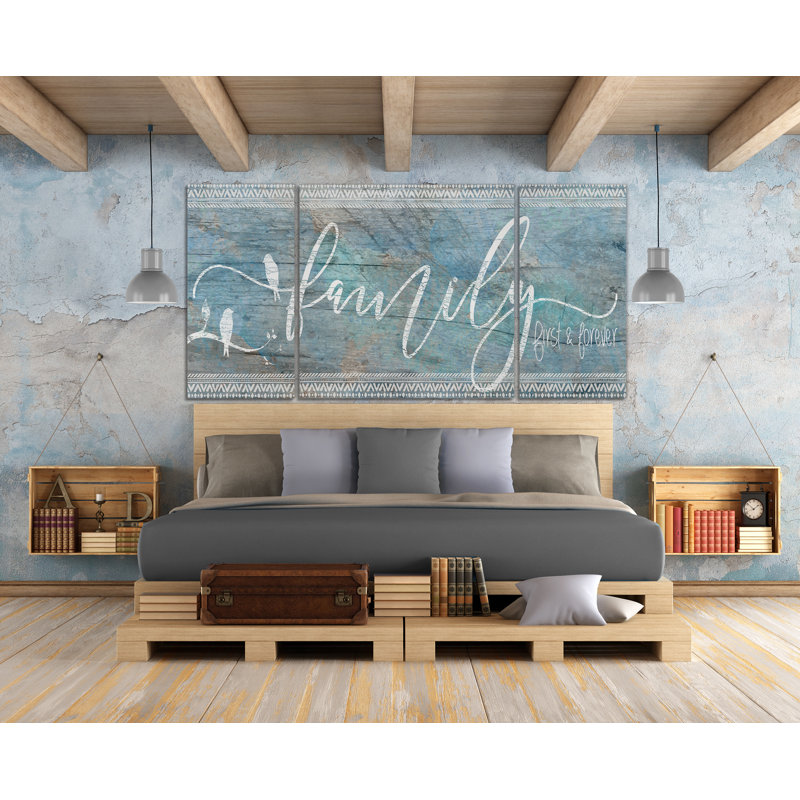 Family First - 3 pièces de plusieurs images sur toile, H 32 po x l 64 po x P 1,5 po