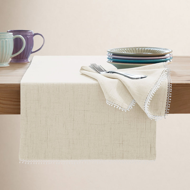 French Perle Table Runner, Natural, 70" Rectangle
