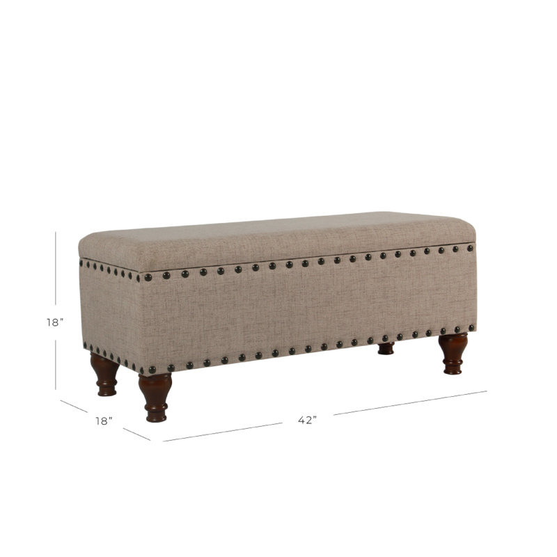 Banc d'appoint avec compartiment de rangement, garniture cloutée 42 po Ava, Brun clair / brun, Noyer brun