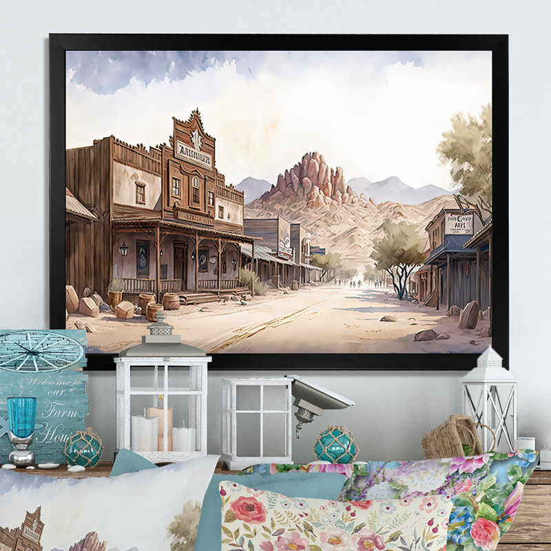 «Large Wild West Arizona Town I», impression sur toile, Impression noire sur toile encadrée, H 12 po x l 20 po x P 1 po