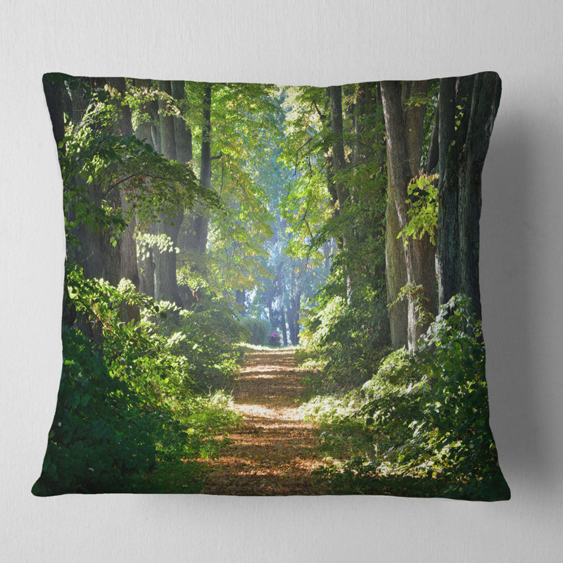 Bright Green Forest Landscape Square Polyester Throw Pillow