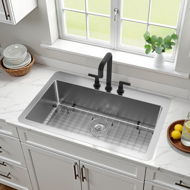 Kingston Brass Calgary 33-Inch Stainless Steel Single Bowl Dual Mount Kitchen Sink with Drain