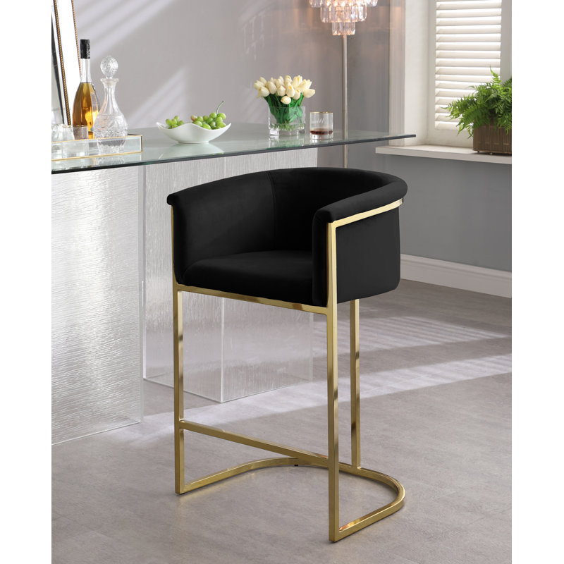Hani Upholstered Counter Stool with Metal Frame, Black Velvet