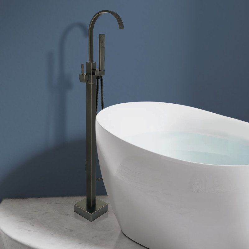  Topcraft Single Handle Floor Mounted Freestanding Tub Faucet with Handheld Shower, Venetian Bronze, Bronze