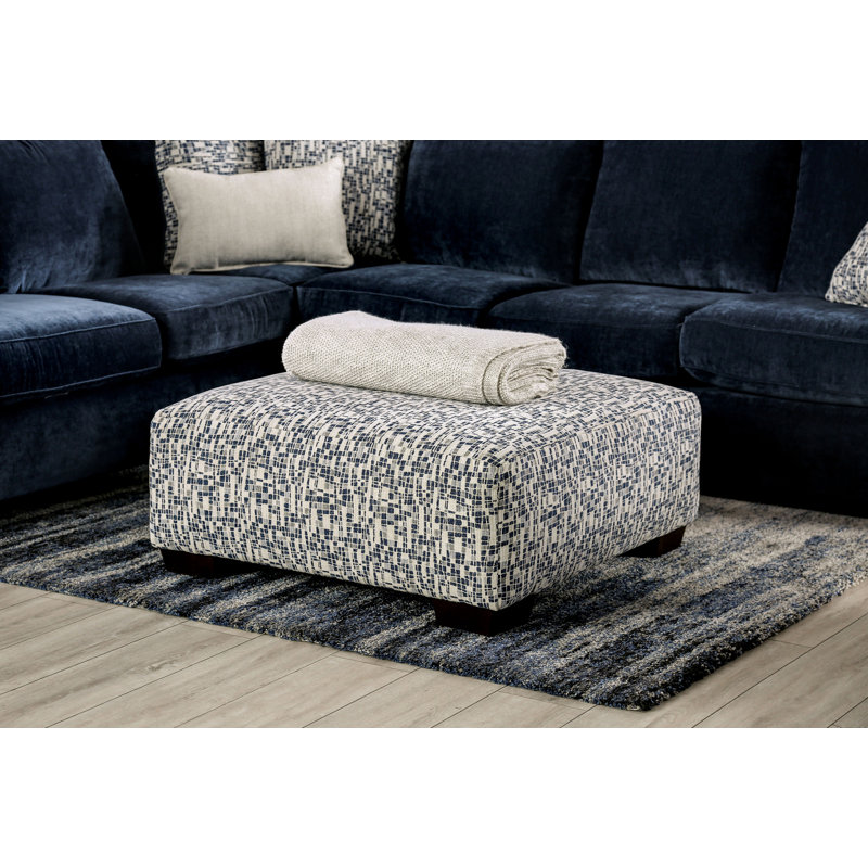 Repose-pieds Penley, Chenille bleu marine / blanc