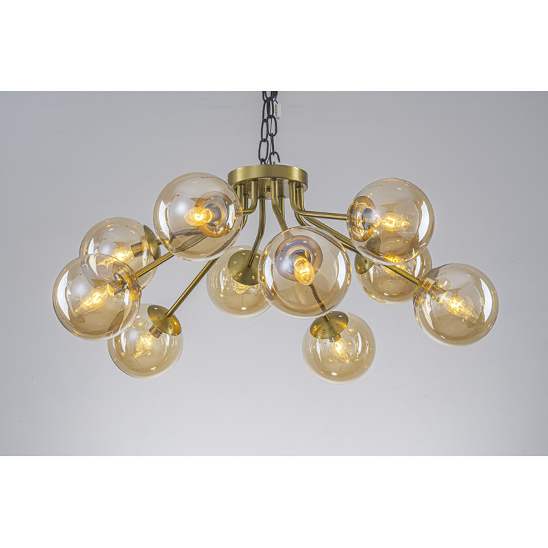 Plafonnier encastré 10 lumières en verre ambre moderne, Brass