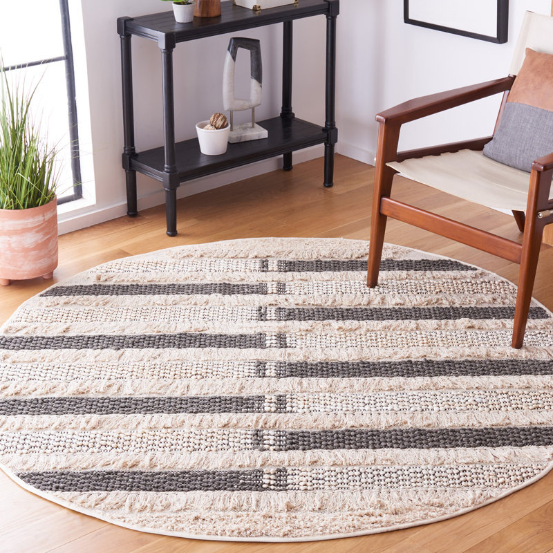 Artesha Hand Woven Cotton Striped Rug, Round 6'
