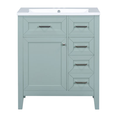 Meuble-lavabo 30 po - Armoire avec lavabo en céramique et tiroir à charnières en métal