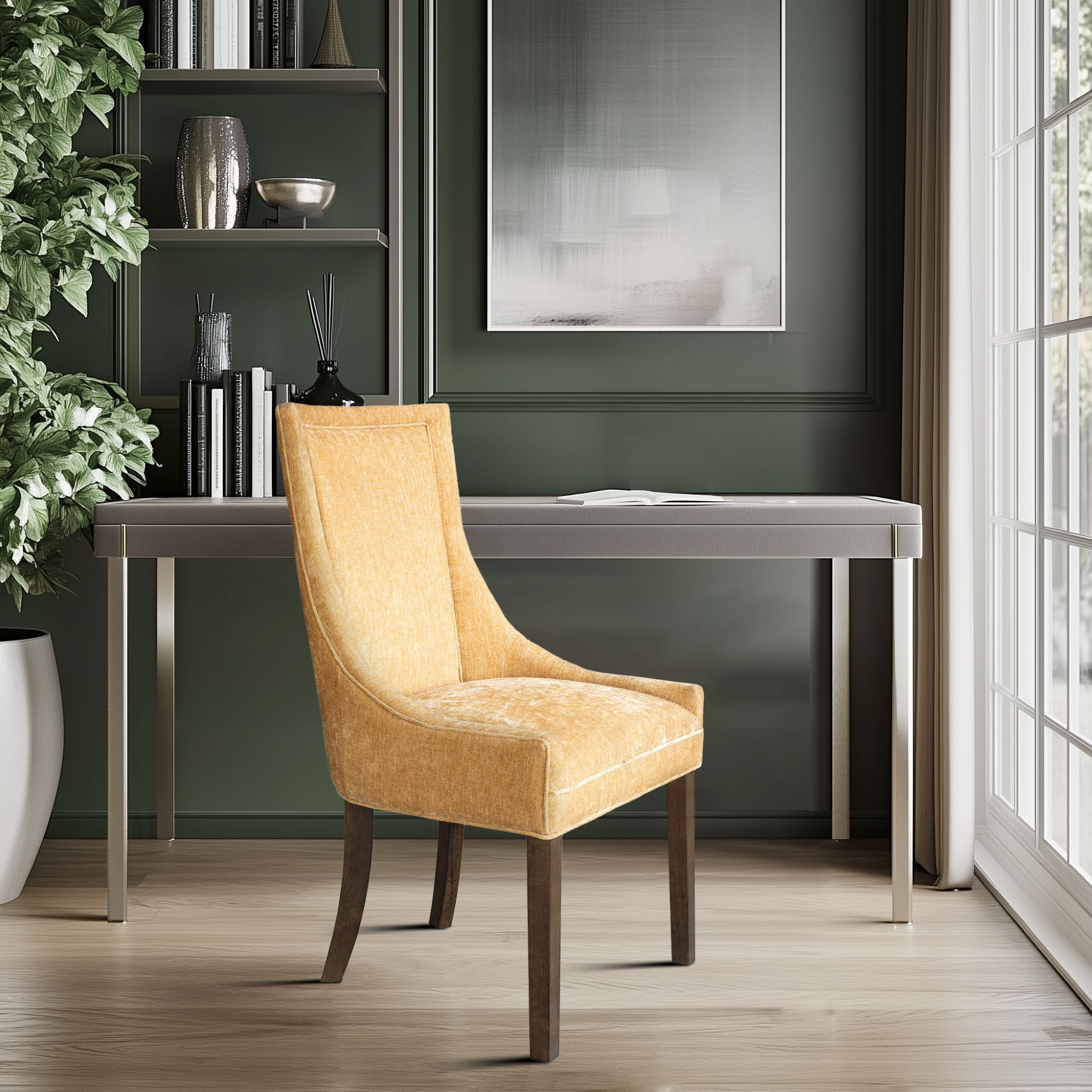 Ultra Velvet Dining Upholstered Side Chair, Gold Chenille