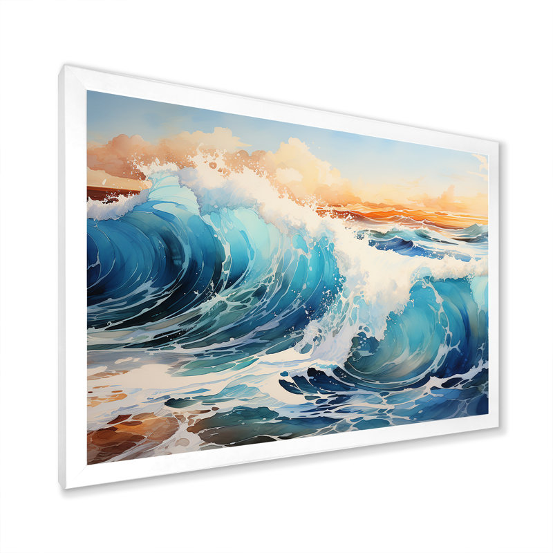 «Beach Sunrise Tranquil Horizons V», reproduction sur toile, Cadre simple blanc, H 34 po x l 44 po x P 1,5 po