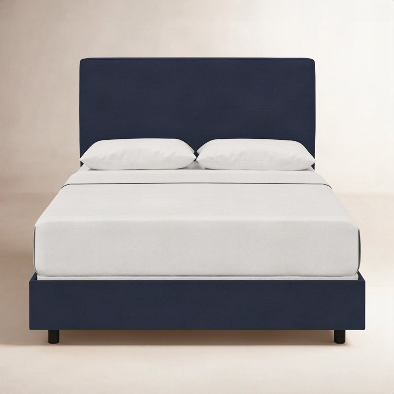 Lit tapissier standard en coton Marquise, Lit simple, Velours performance encre classique