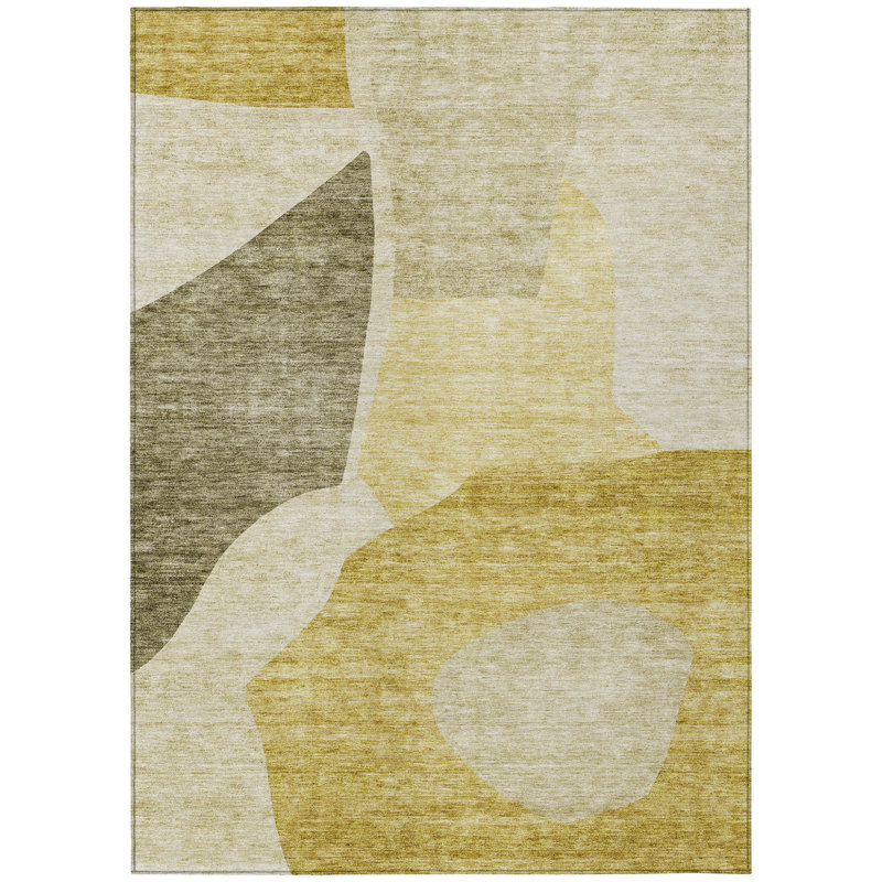 Tapis extérieur lavable abstrait beige et blé doré 10 pi x 14 pi