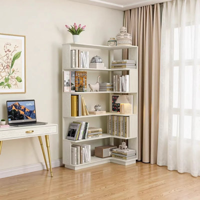 35.43 Inch Freestanding Corner Bookshelf, Wooden Open Storage Display Cabinet with Anti-Tip Device, 5-Tier Bookcase for Living Room, Bedroom, Home Office - 5 Colors Available