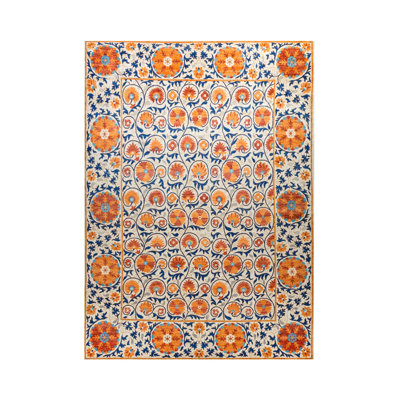 Suzani Tile Pattern Ethnic Orange Brick Colored Multicolor Decorative Rug