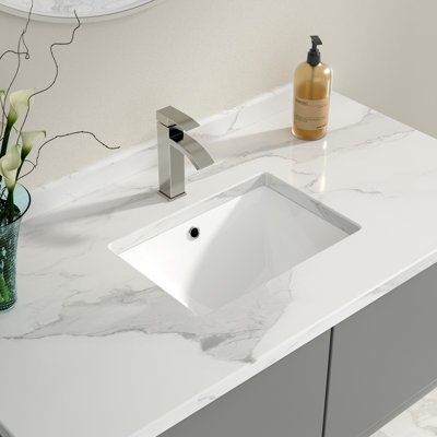 Logmey 13.5'' White Ceramic Rectangular Undermount Bathroom Sink with Overflow