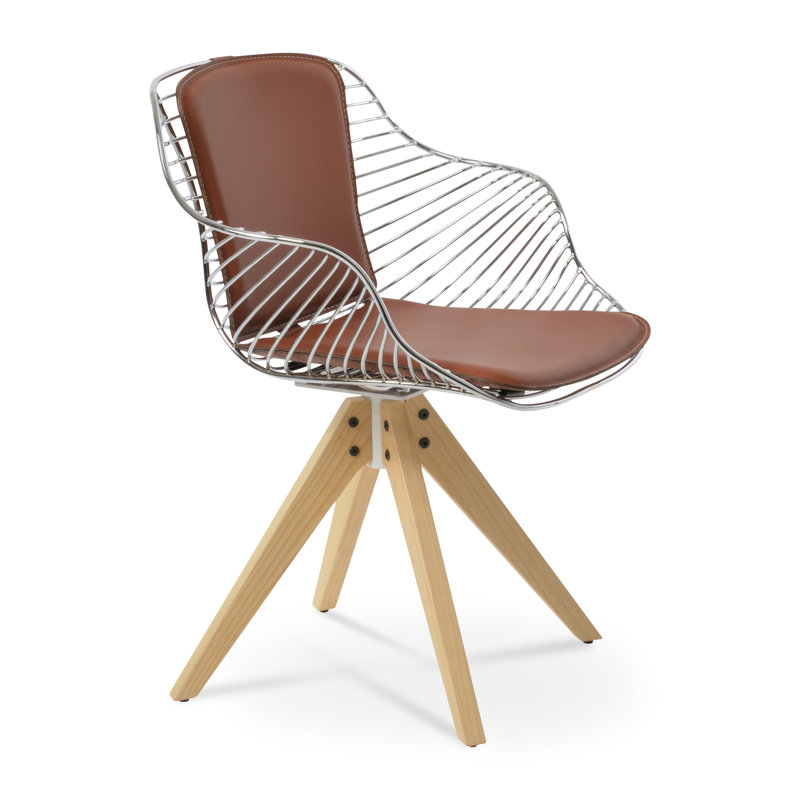 Chaise avec accoudoirs pivotants Zebra Pyramid, Naturel, Chrome, Cannelle