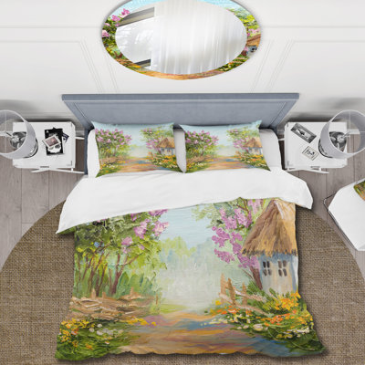 Little House In The Blossoming Forest - Lake House Duvet Cover Set - Microfiber Polyester