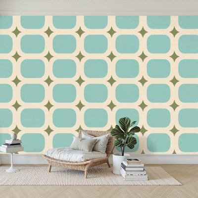 Wall Mural Peel and Stick Wallpaper Retro Abstract Era Seamless 1950s 1960s 1970s modern abstract Mid Self-Adhesive Removable Contact Paper Wall Decor for Living Room Bedroom 100"H x 144"W