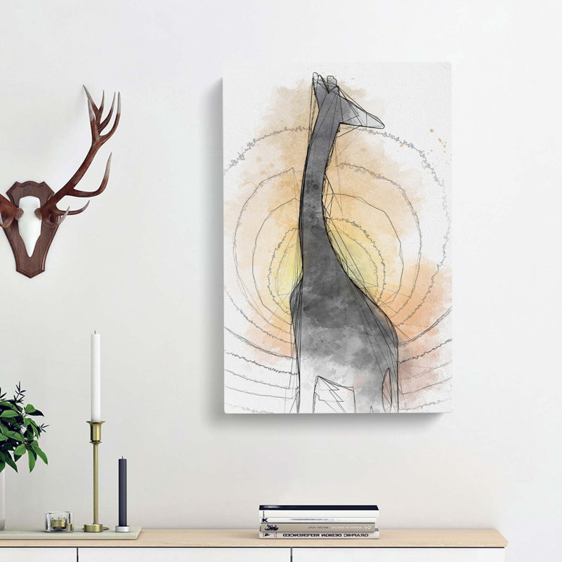 The Silhouette of a Giraffe in Abstract - Wrapped Canvas, 91cm H x 60cm W x 3cm D