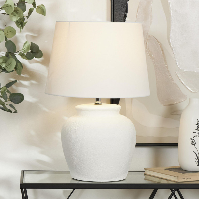 Frasilus Cement Stone Pot Inspired White Table Lamp with Textured Exterior