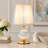 15.7 '' H Modern Coastal Globe Table Lamp With Fabric-Shade, Blue & White Marble Glass Body, Dual Independent Switches