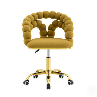 Modern Velvet Adjustable Swivel Desk Chair with Bubble Back, Upholstered Vanity Chair with Gold Metal Base, Rolling Office Chair for Home Office, Bedroom, Makeup Room