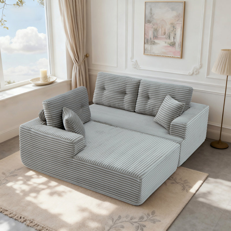 Canapé modulaire en L avec coussins en L Velours côtelé, Velours côtelé gris pâle, Face à la droite