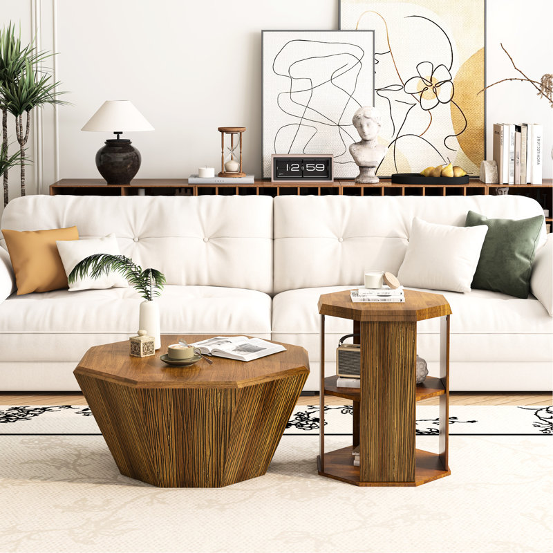 Table basse octogonale 31,5 po en bois d'hévéa naturel 2 - Espace pour la chambre à coucher 2 Maison fonctionnelle et espace de vie